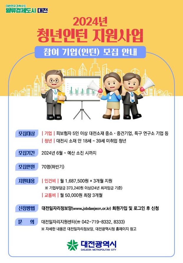 청년인턴 지원사업 참여기업(인턴) 모집 안내 대문사진